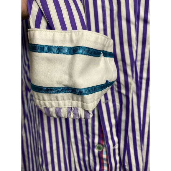 Robert Graham X White Purple Stripe Long Sleeve Button Up Shirt Men Large Cotton - Picture 4 of 13